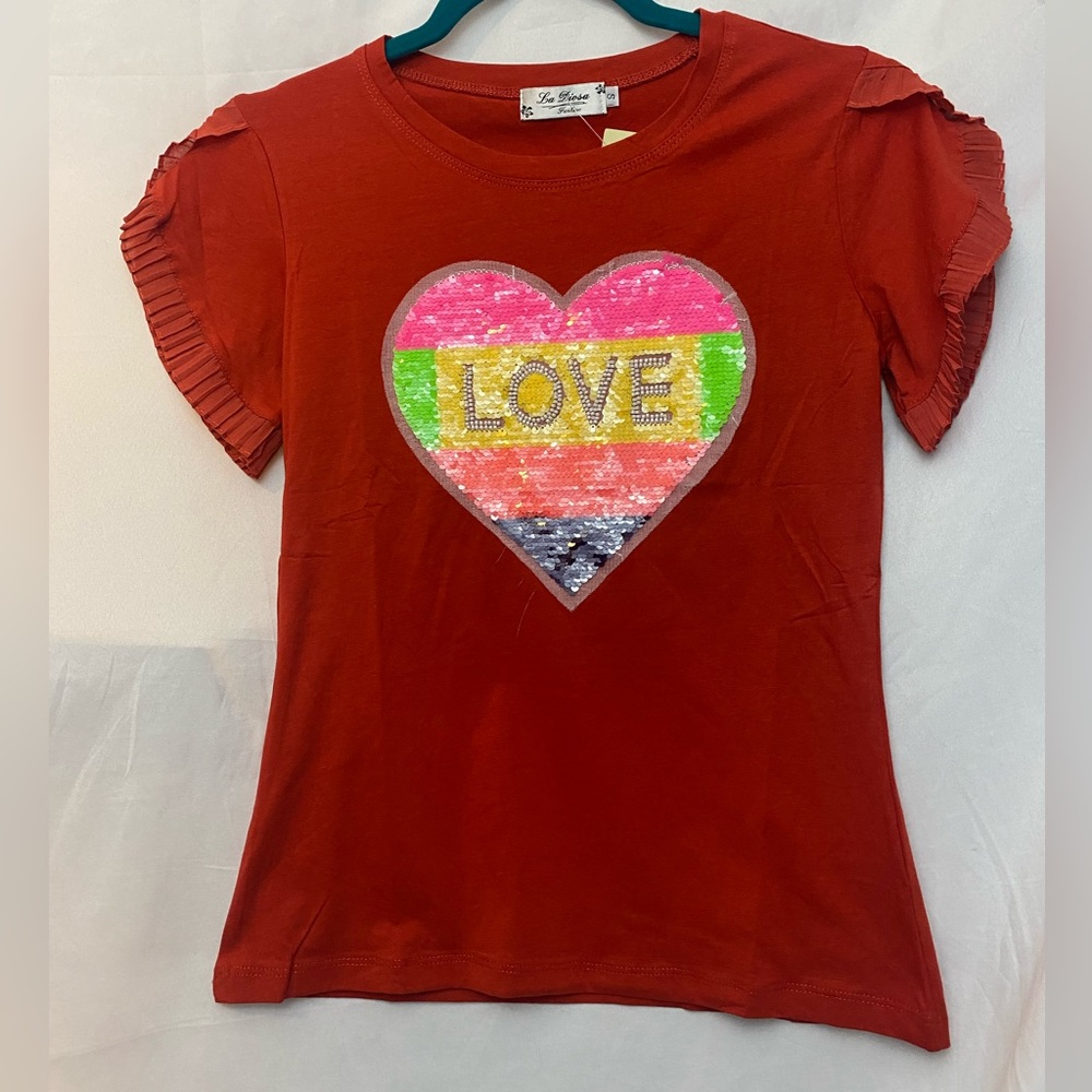 La Diosa red sparkle heart shirt size small